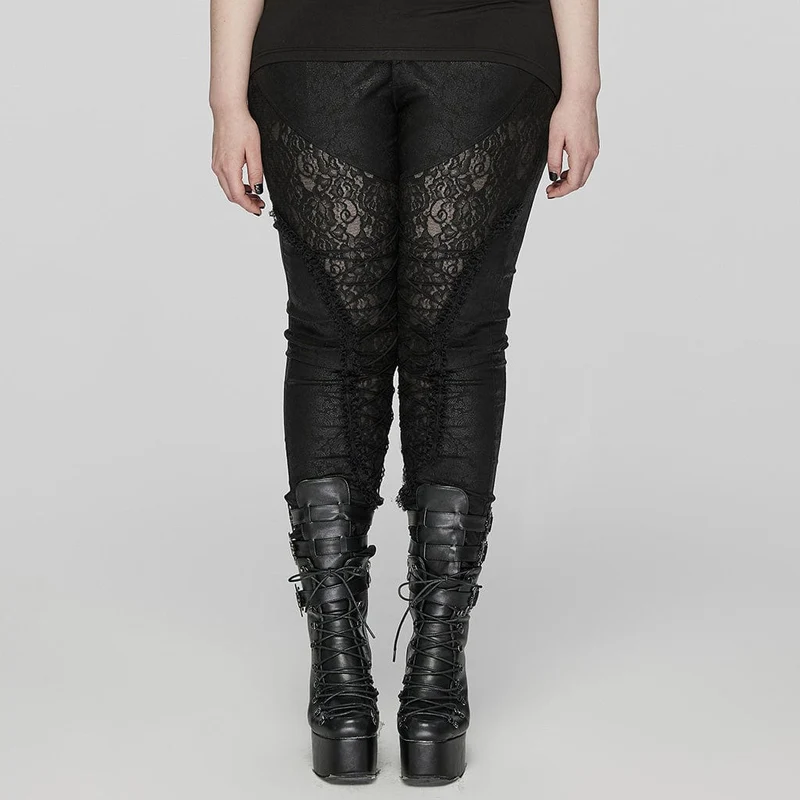 Damer Plus Size Gothic Spets Splicing Byxor