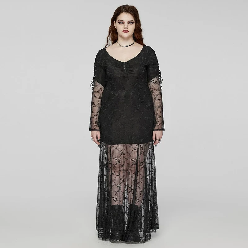 Kvinnors Plus Size Gothic utsvängda ärmar Spets-upp Spets Balklänning