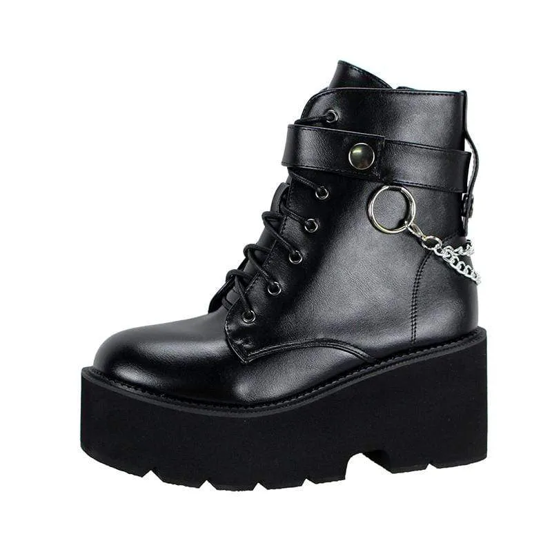 Gothic Punk Platform Boots med snörning för kvinnor med kedja