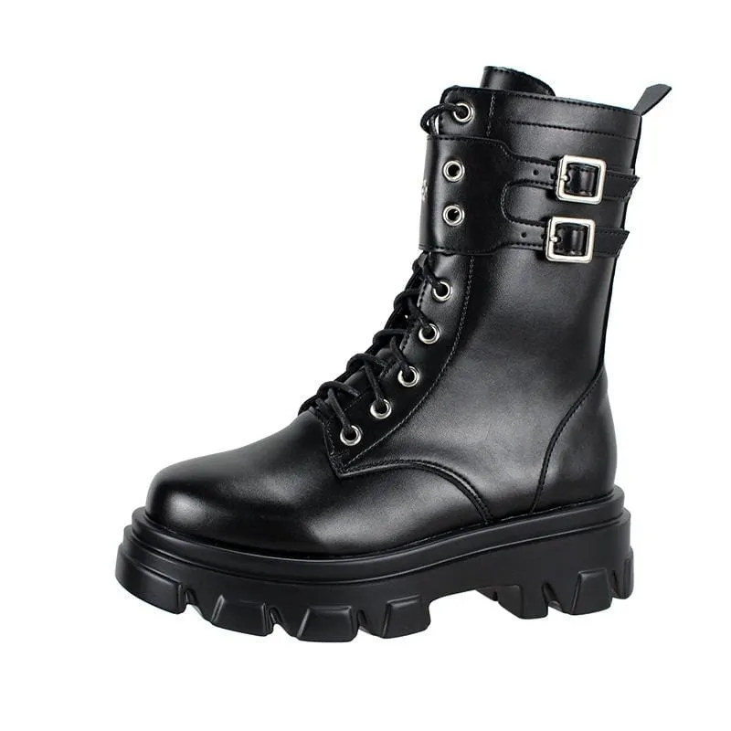 Gothic Punk Dragkedja för damer Buskin Boots