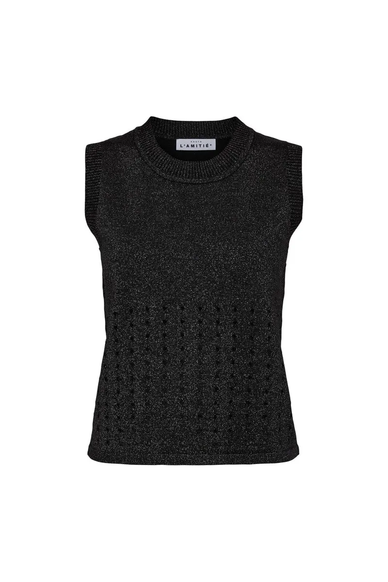 Haute L'Amitié - Hole Lurex Knit Top Hl10397 - Black