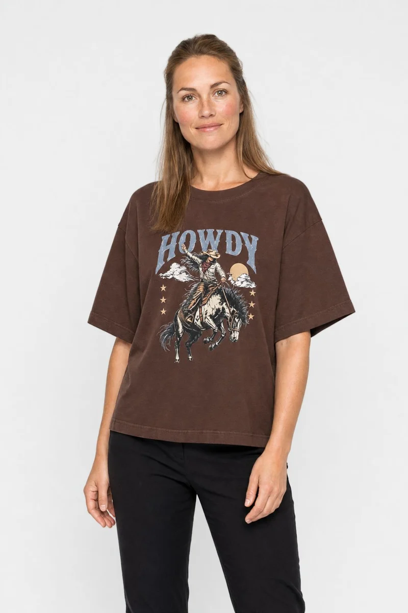 Dear Molly - Howdy T-Shirt Ch170408b - Chocolate Brown