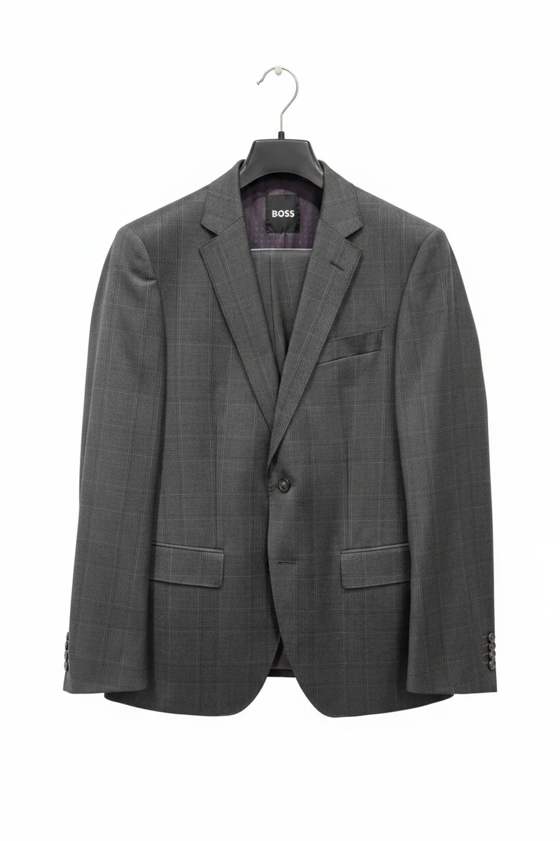 BOSS Huge Slim Checked 2P Suit - Black