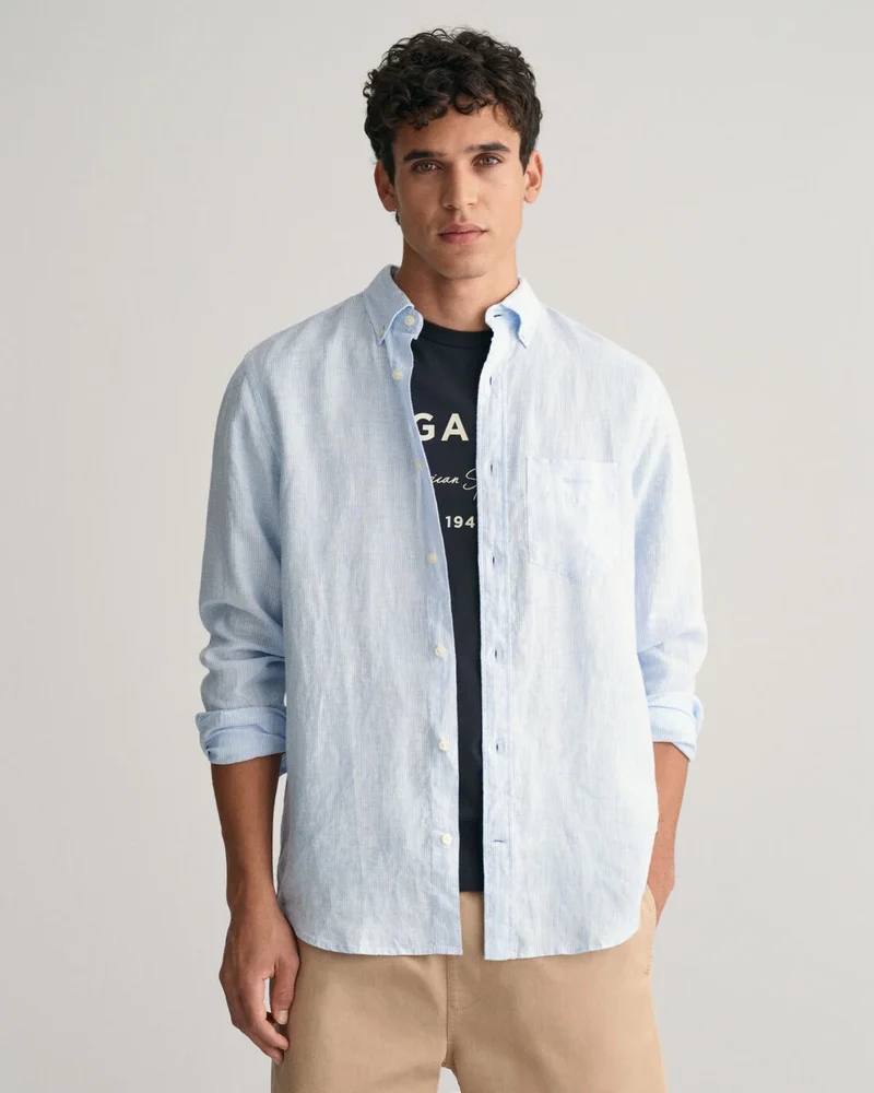 GANT Linen Shirt Striped - Capri Blue