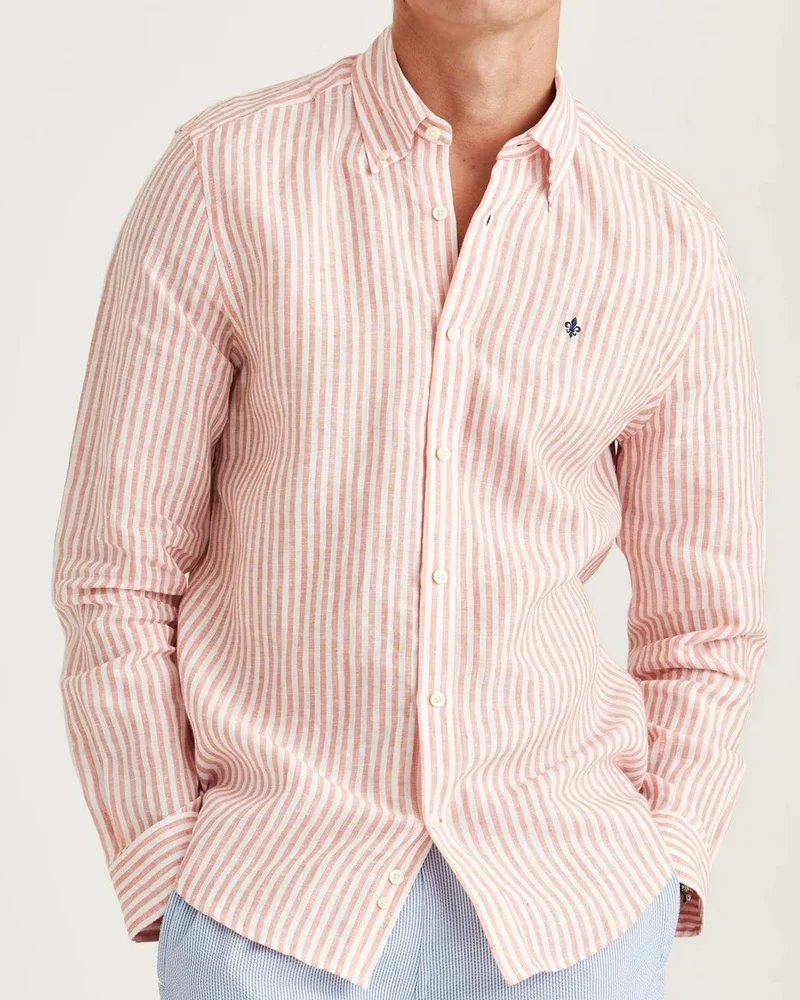 MORRIS Douglas Linen Shirt Striped - Orange