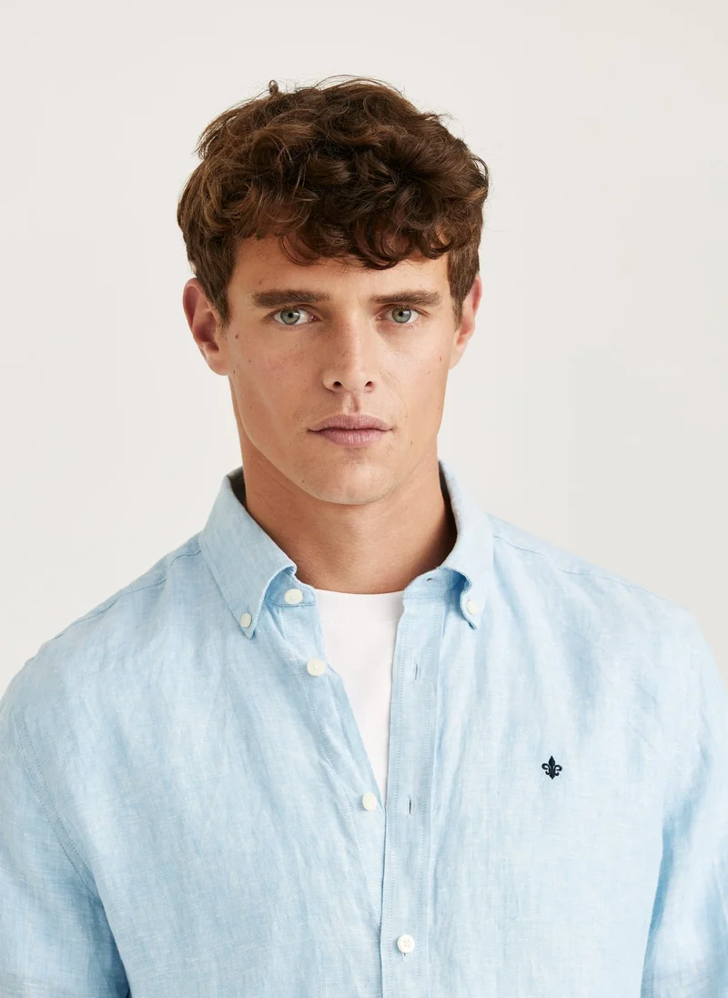 MORRIS Douglas Linen Shirt - Light Blue