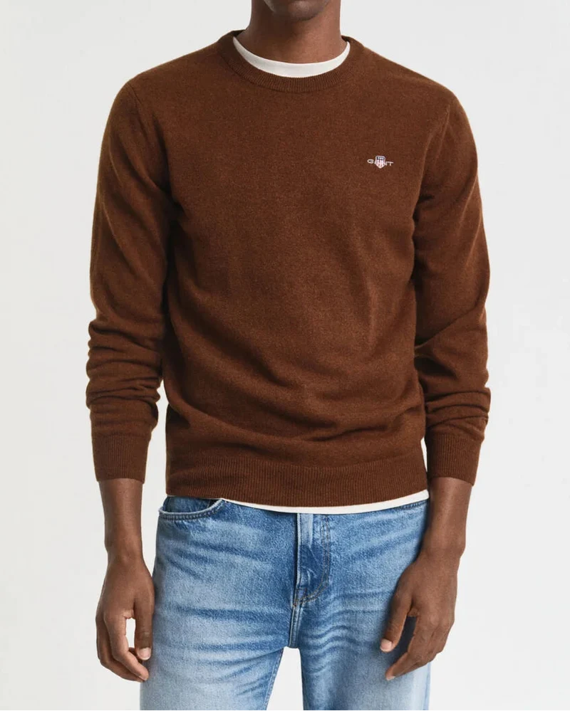 GANT Superfine Lambswool Round Neck - Mahogany Brown
