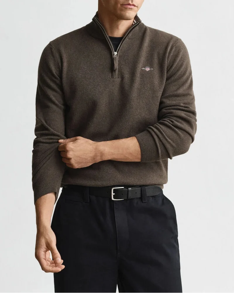 GANT Superfine Lambswool Half Zip - Dark Moss Green