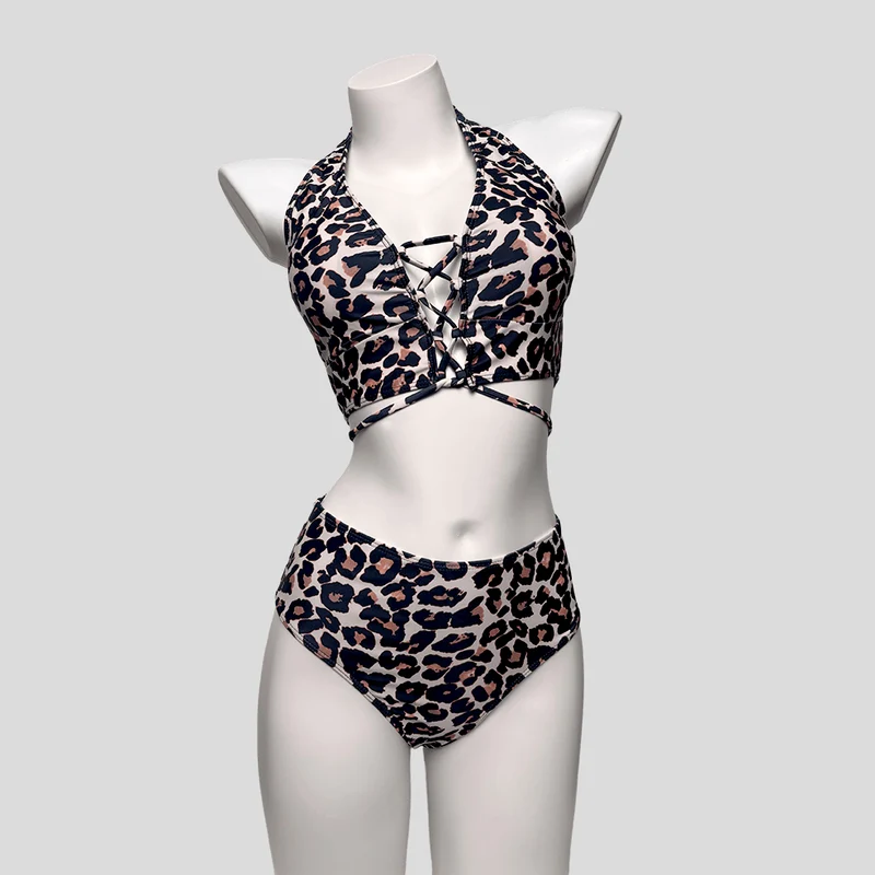 Grunge Leopardmönstrad Halter Bikini Set för Dam