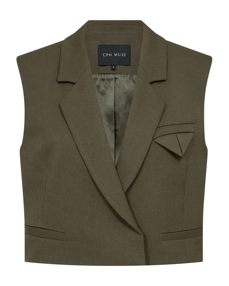 Copenhagen Muse - Cmtailor-short-waistcoat 203883 - 8705 Ivy Green Melange