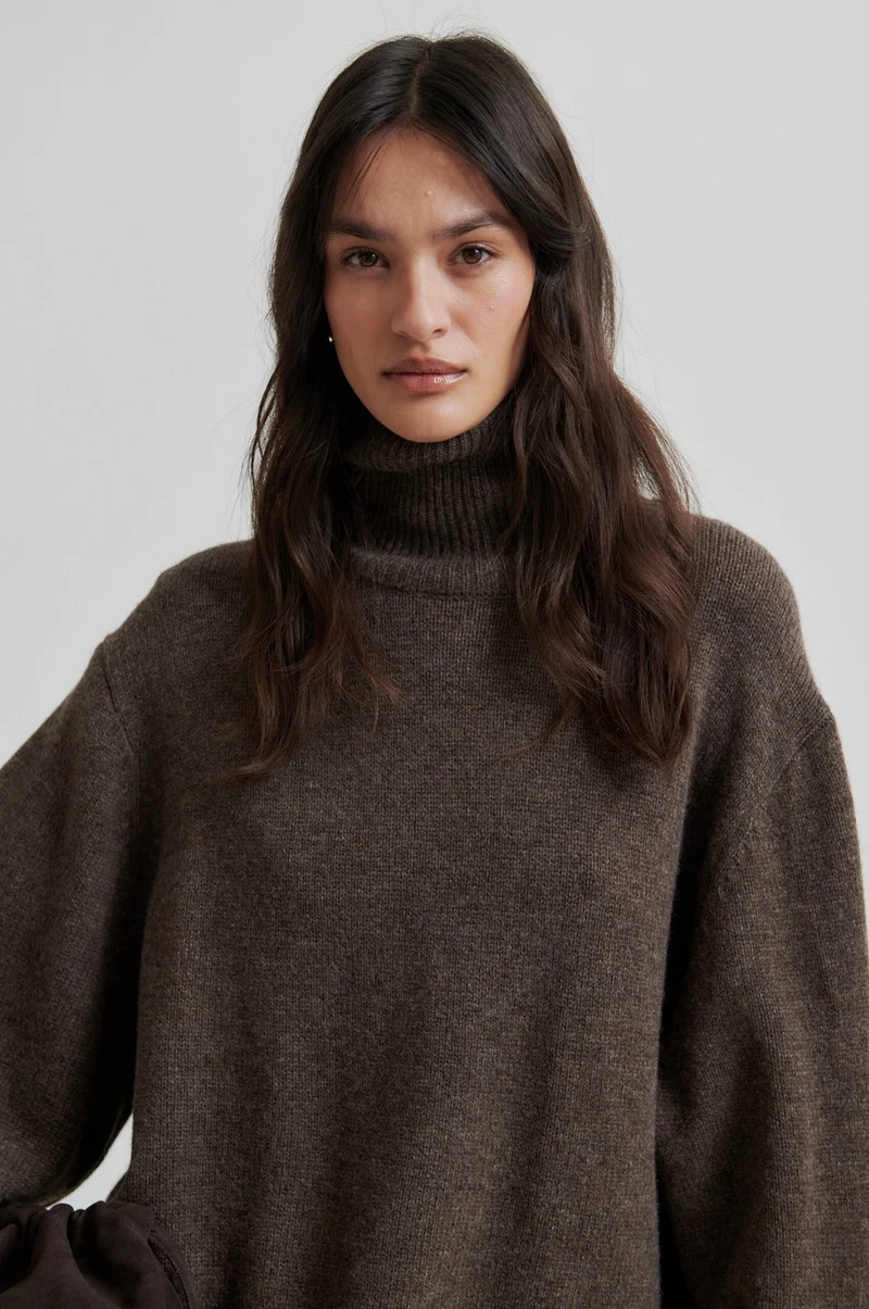Second Female - Alpha Knit T-Neck 59195 - 6146 Dark Brown Melange