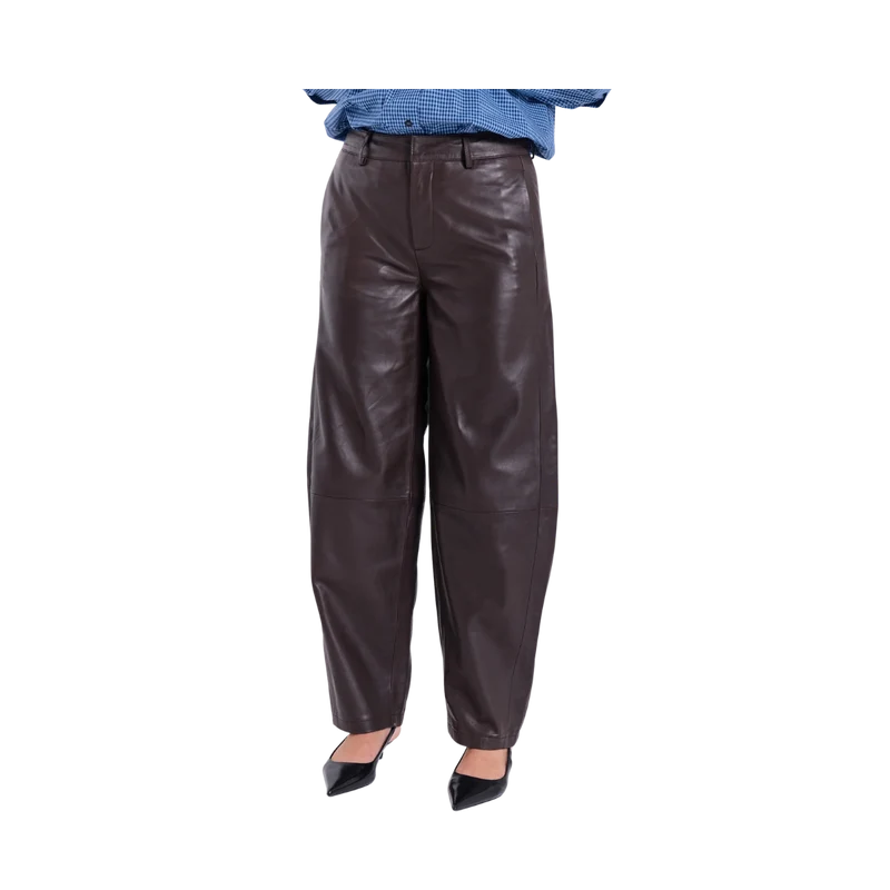 Monica Barrel Leather Pants - Dark Brown