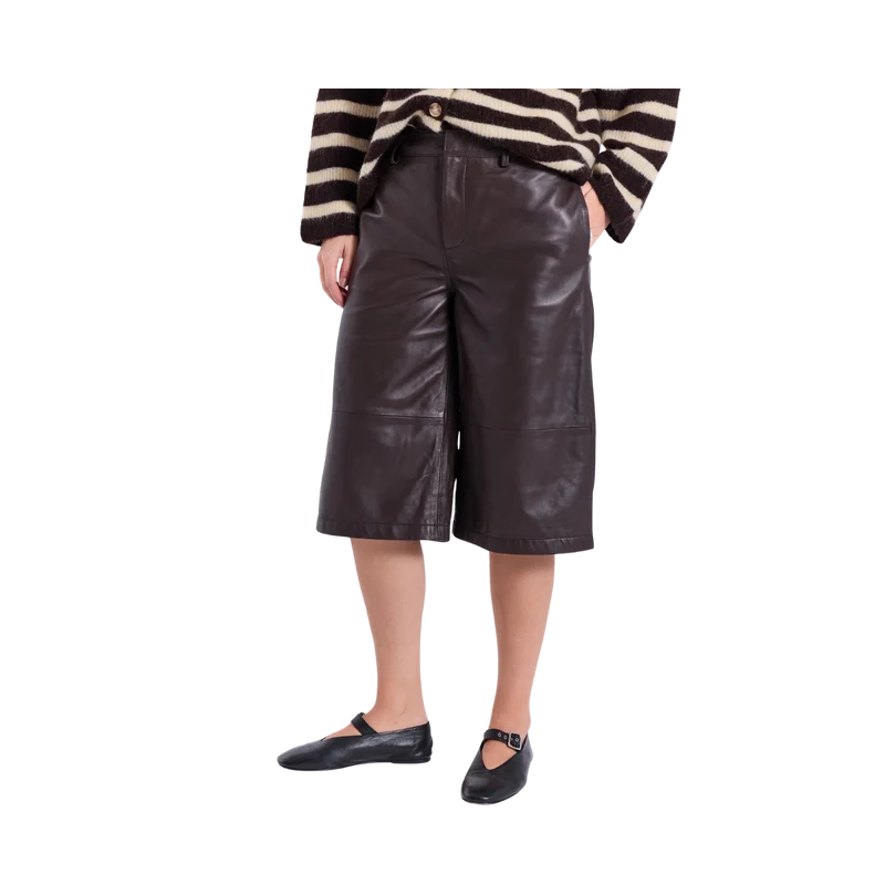 Monica Bermuda Leather Shorts - Dark Brown