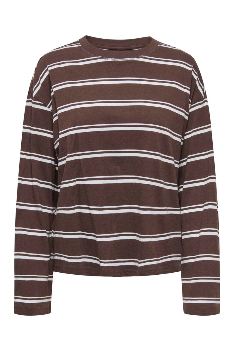 Only - Onlhappy L/S O-Neck Stripe Tee - 5203349 Coffee Bean Balled Blue Fie