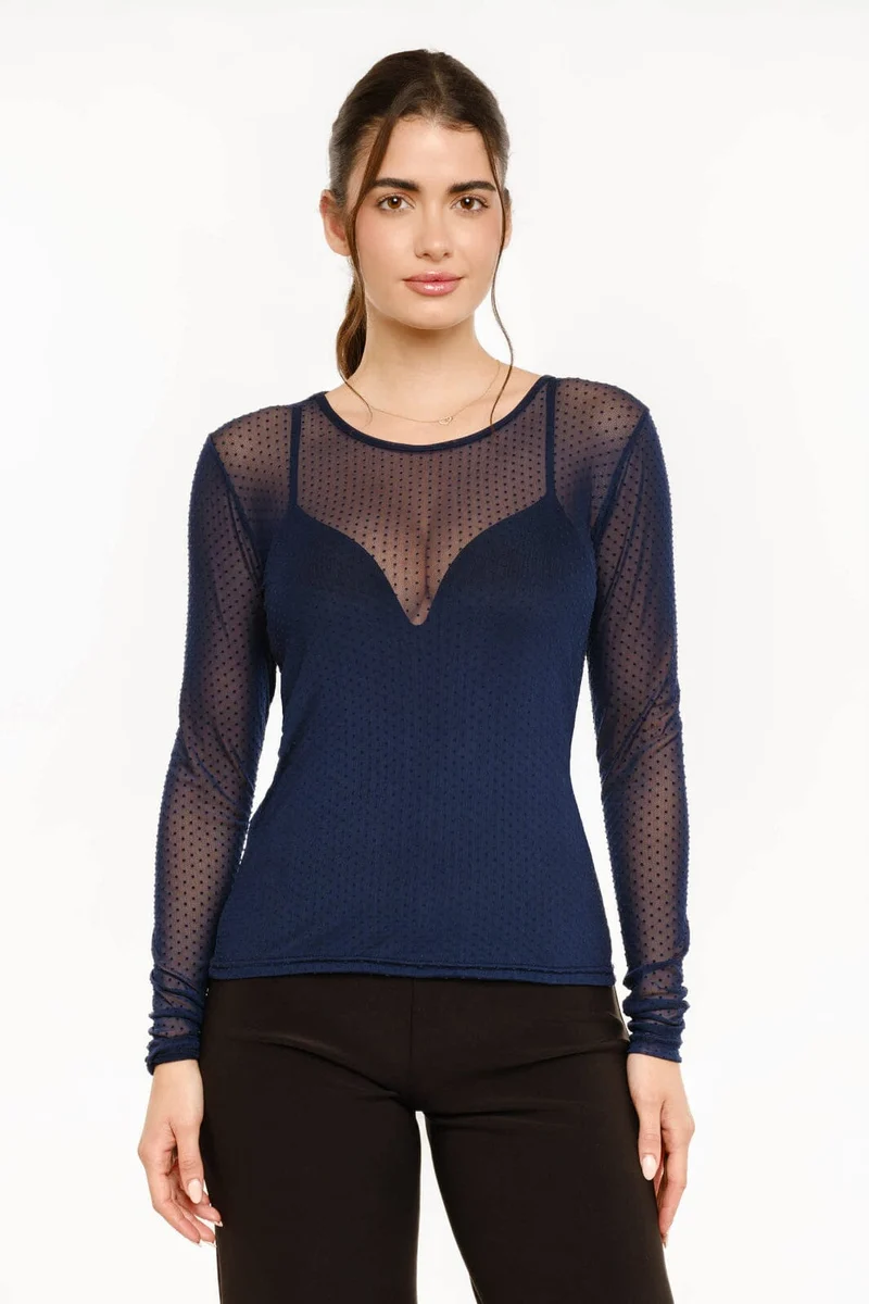 Liberte - Mesh Ls Tshirt, Dot 22069 - Navy