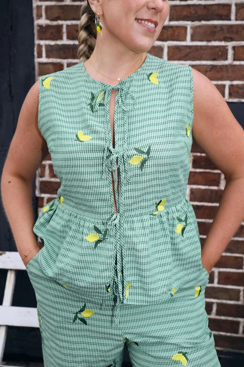Molly&My x Caroline Dan - Cheerful Top - Lemon Emb.fabric