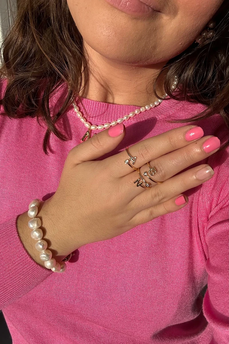 Mellow Moon - Letter Stone Ring - Forgyldt