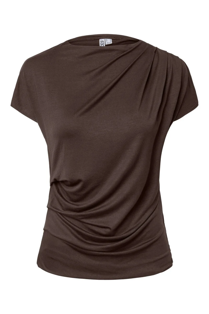 Pieces - Pcmelina Ss Assymetrical Top - 5161632 Hot Fudge
