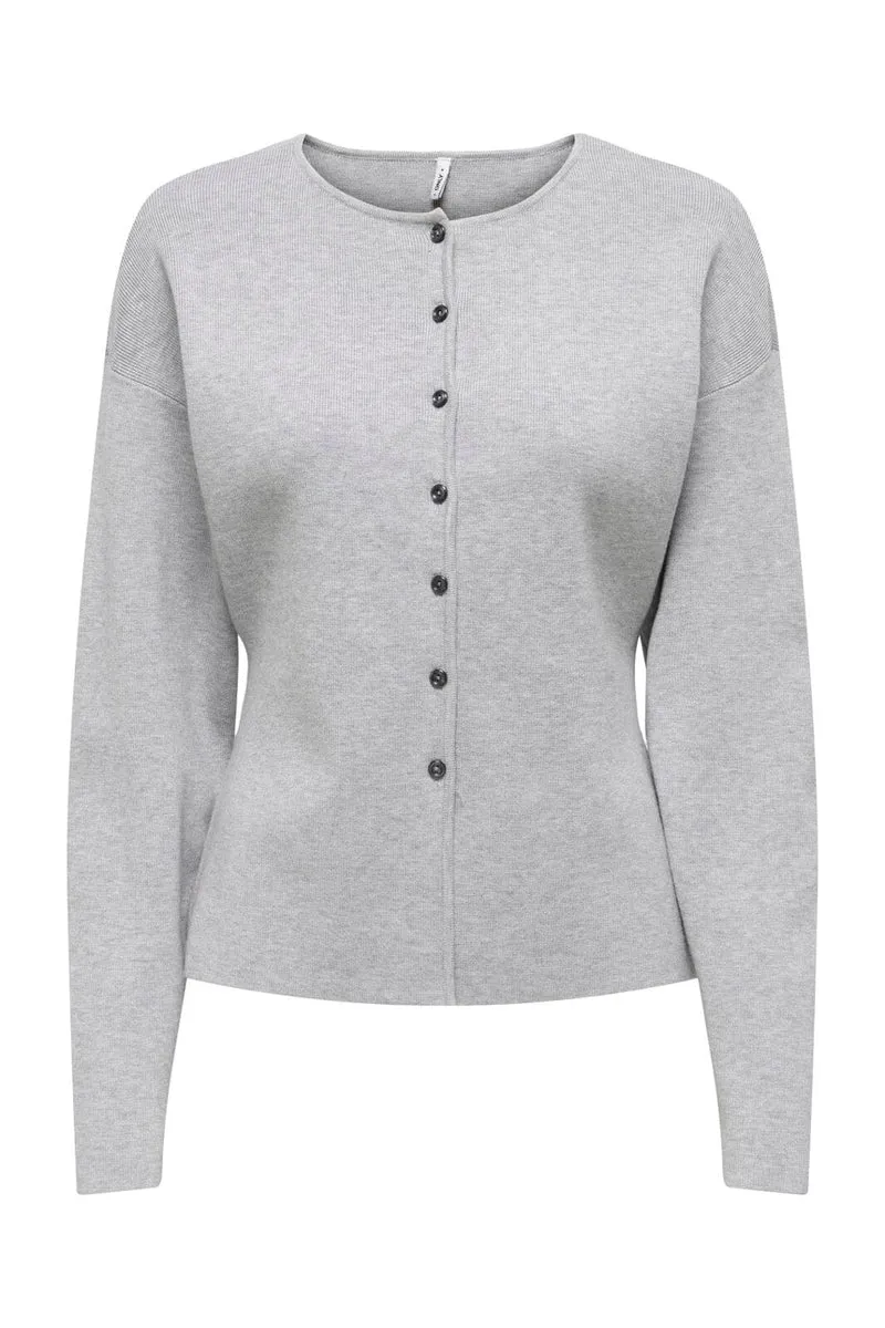 Only - Onllucy Ls O-Neck Cardigan Knt - 4972652 Light Grey Melange Dark Grey Buttons