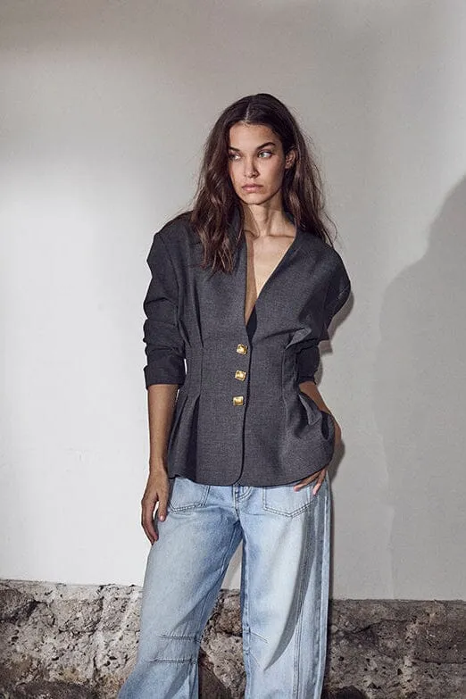 Haute L'Amitié - Enna Waist Pleat Blazer HL10669 - Antracit