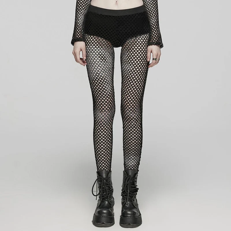 Kvinnors Punk Tie-dyed Mesh Leggings Svarta