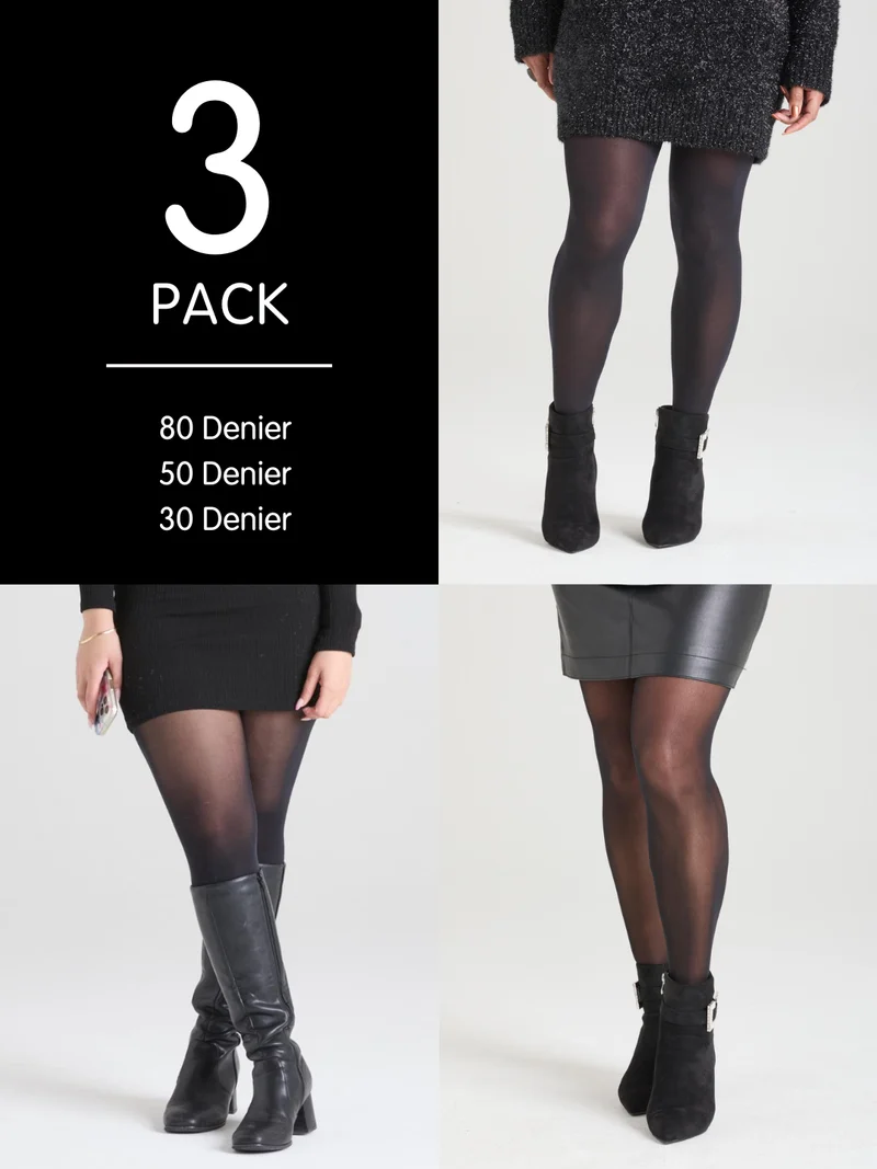 3 Pack Essential Black Tights Bundle