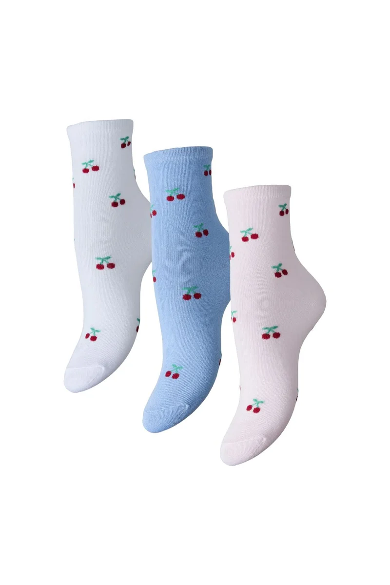 Pieces - Pcfaja Cherry 3 Pack Socks Pwp - 4808995 Bright White 3 Bwhi-Lblue-Pink