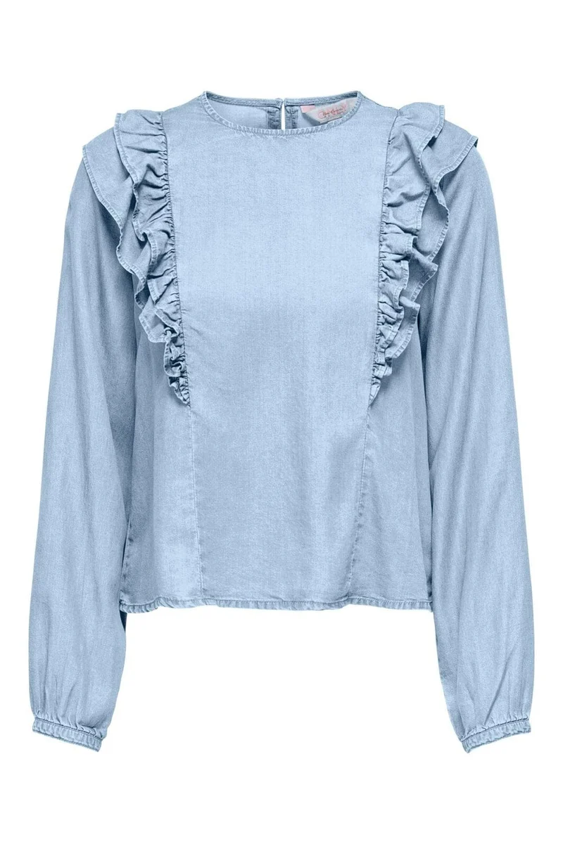 Only - Onlcharis Life Ls Frill Top Cc - 4977059 Light Blue Denim