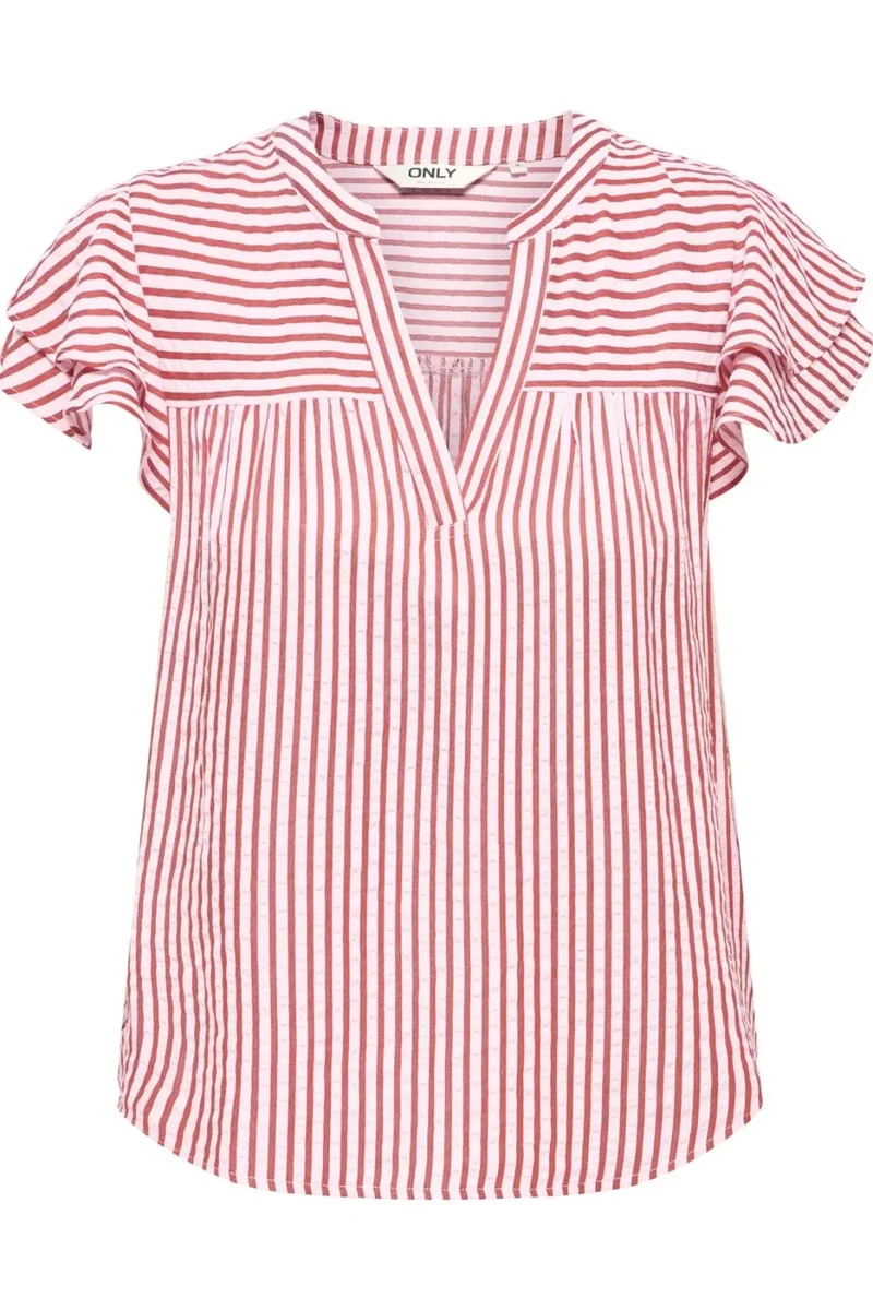 Only - Onlbari Sl Frill V-Neck Top - 5025186 Romance Rose W. Spice Apple