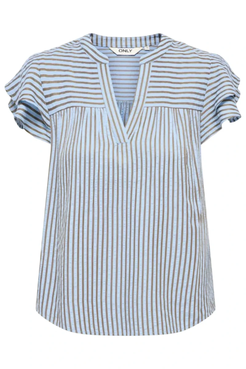 Only - Onlbari Sl Frill V-Neck Top - 5025188 Soft Chambray W. Morel