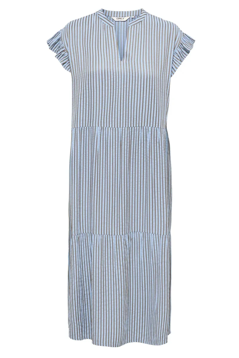 Only - Onlbari Sl Fril Vneck Midi Dress - 5029954 Soft Chambray W. Morel