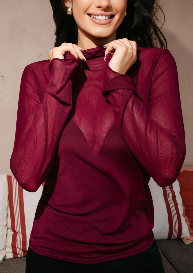 Liberte - Mesh Ls Trompet Top 22486 - Bordeaux