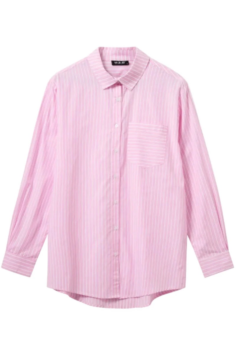 H2O - Rønne Essential Pajamas Shirt L/S 101018-1 - 7093 - Pink/White