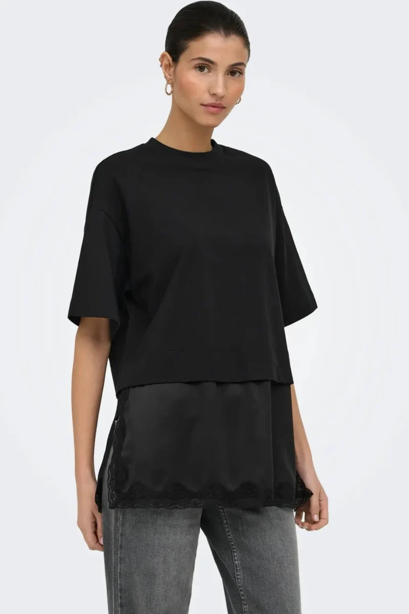 Only - Onlmexa S/S Tee Lace Top - 5104053 Black