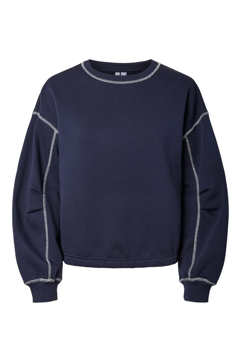 Pieces - Pcvega Ls Contrast Sweat - 5124544 Maritime Blue White Contrast