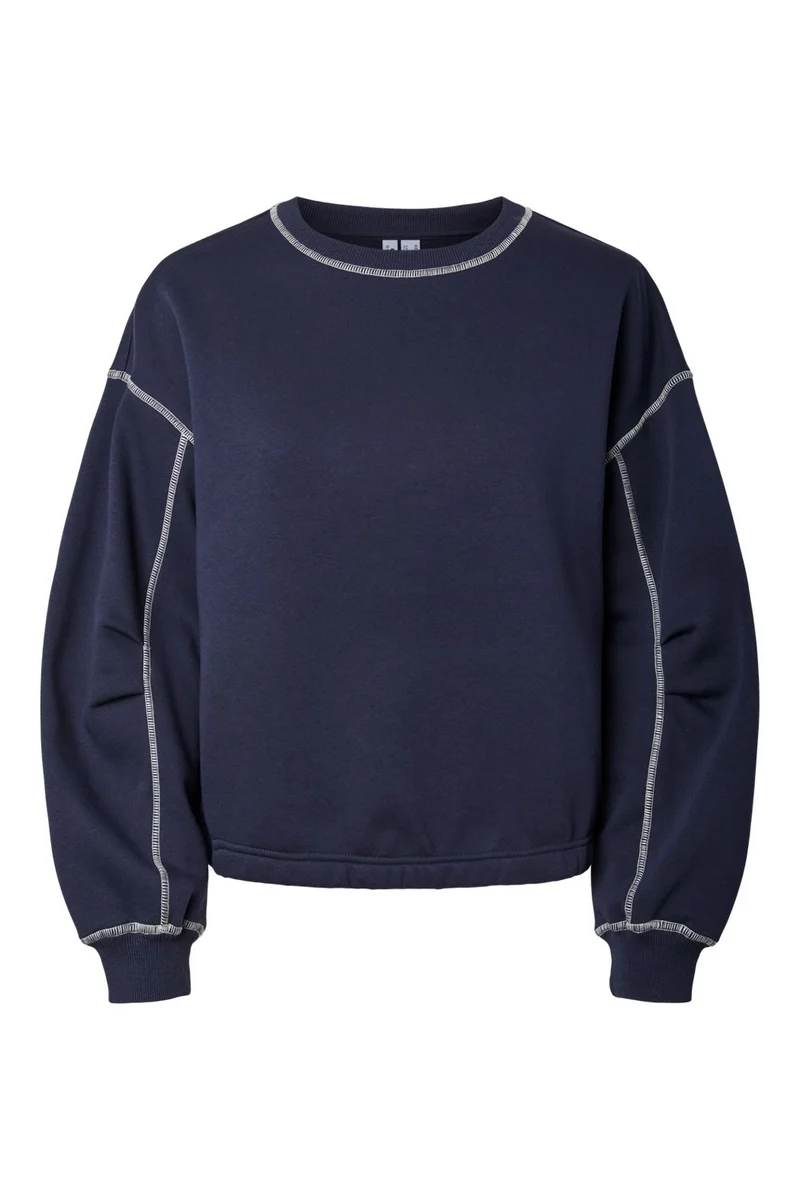 Pieces - Pcvega Ls Contrast Sweat - 5124544 Maritime Blue White Contrast
