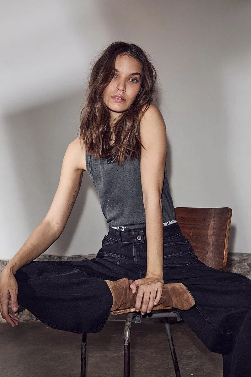 Haute L'Amitié - Rib Badge Acid Stone Tank HL10708 - Black Acid Wash