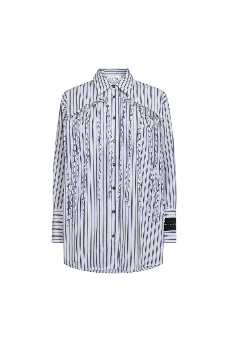 Haute L'Amitié - Striped Fringe Shirt Hl10522 - Blue/White Stripe