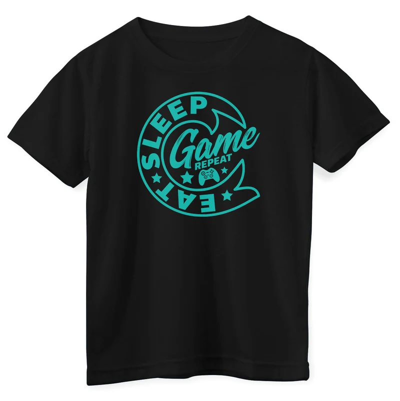 Eat-Sleep-Game-Repeat Circle Logo Kids Tee