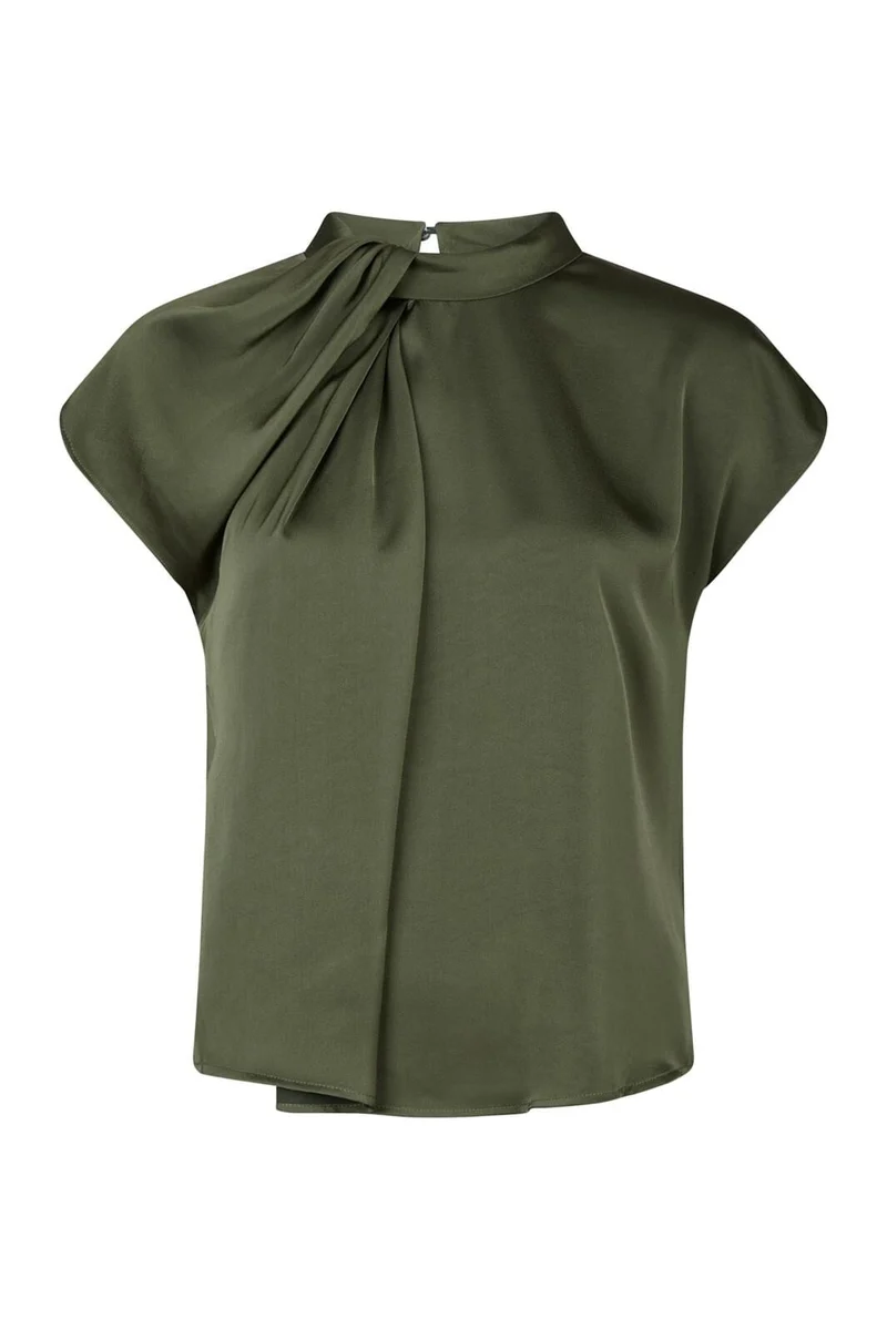 Neo Noir - Fleur Drapy Satin Blouse 160990 - Army
