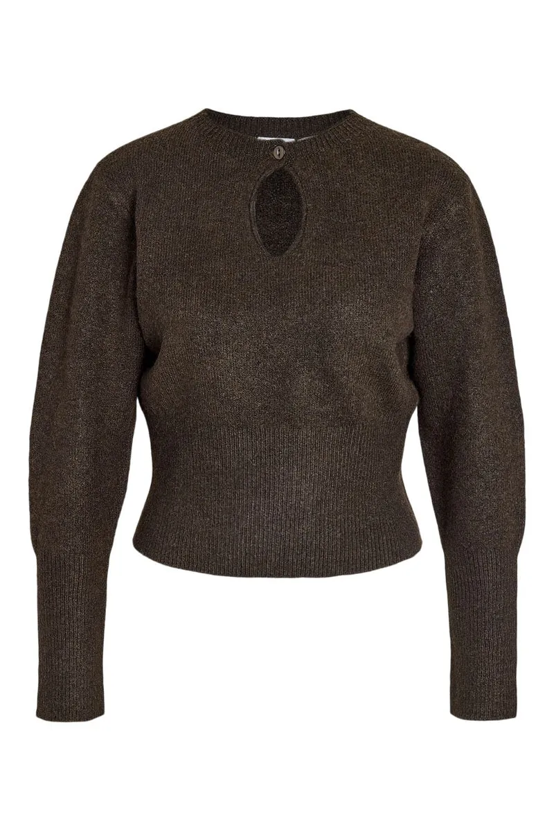 Noisy May - Nmsloan L/S O-Neck Keyhole Knit - 5138502 Chocolate Brown
