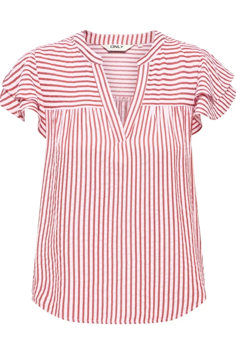 Only - Onlbari Sl Frill V-Neck Top - 5025186 Romance Rose W. Spice Apple