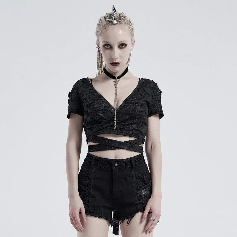 Gothic V-ringad Ripped Strappy Toppar för kvinnor
