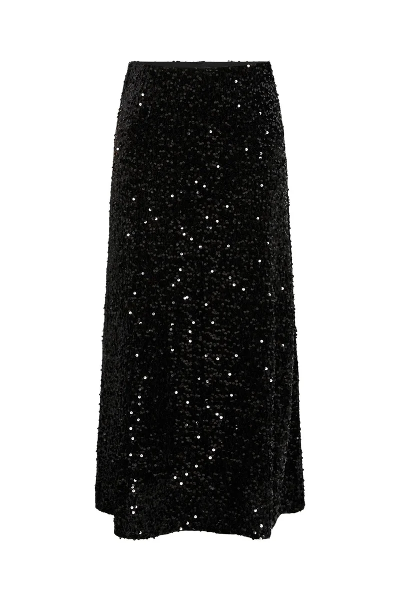Pieces - Pckam Ankle Skirt - 4859014 Black Black Sequins