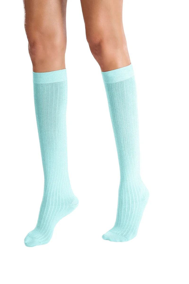 Wolford - Shimmer Rib Knee-highs34427 - 8292 Aqua/silver