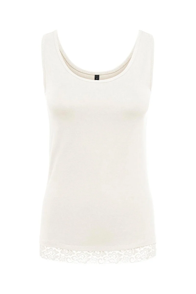 Only - Onllive Love S/L Tank Top Lace Detail - 5194533 Cloud Dancer Tone In Tone Lace