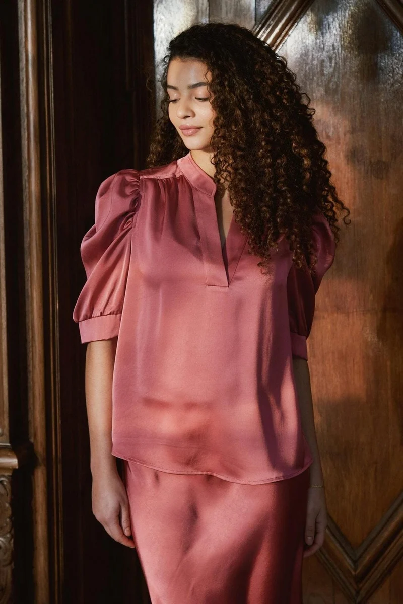 Neo Noir - Roella Heavy Sateen Blouse 162590 - 430 - Cherry Pink