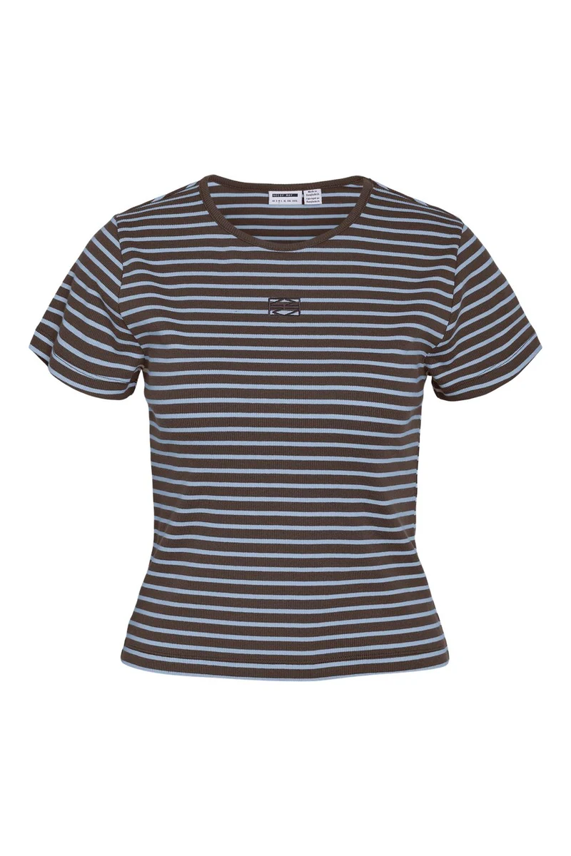 Noisy May - Nmjudy S/S Striped Baby Tee - 5217565 Hot Fudge Cashmere Blue