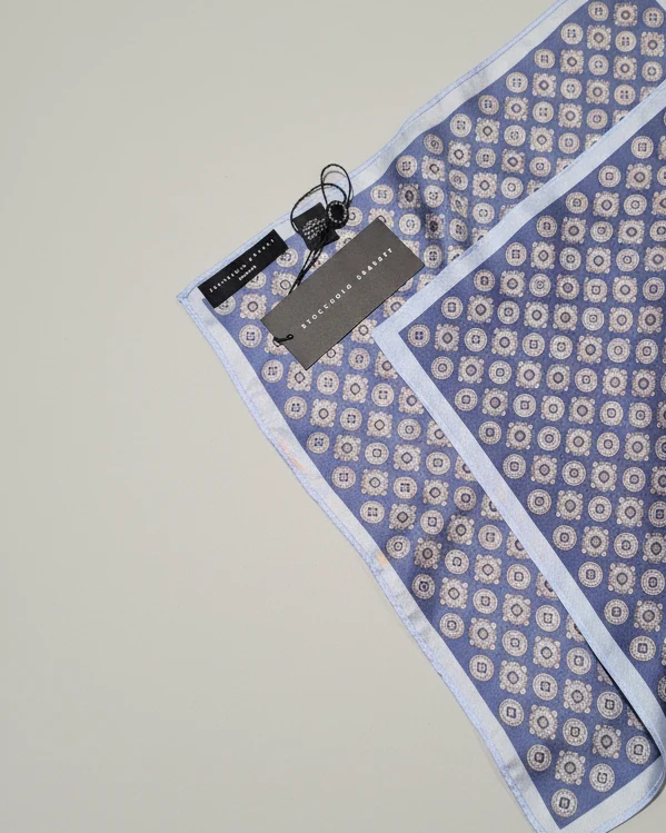 STHLM KRAVATT Handkerchief Silk Spots - Blue/Brown