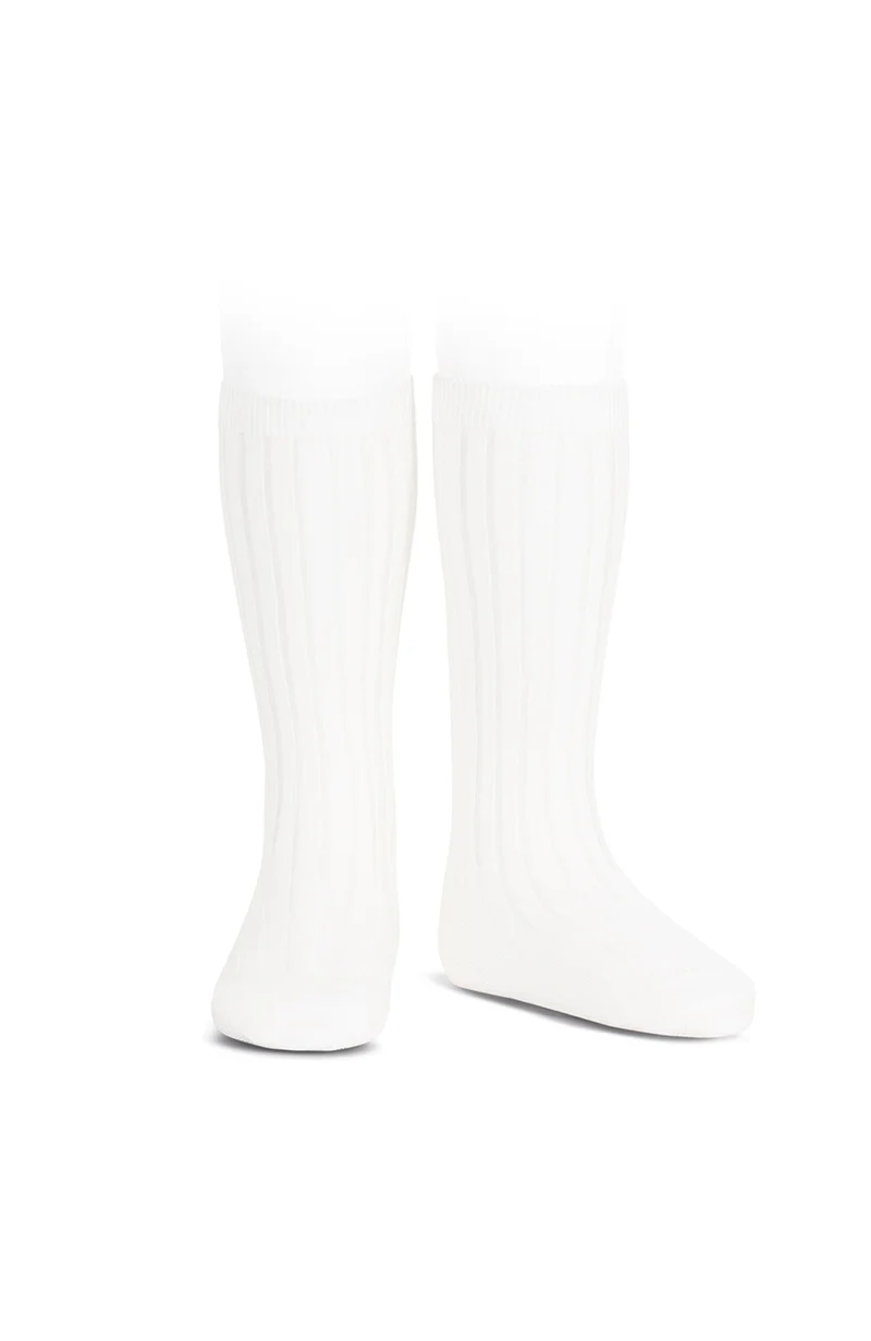Ribbed Knee Socks - White